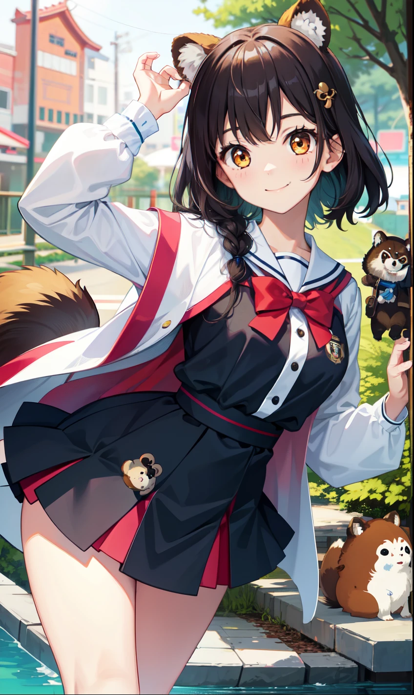 girl、smile、high school student、Tanuki Costume、Tanuki&#39;s Tail、skirt、（Small breasts）、