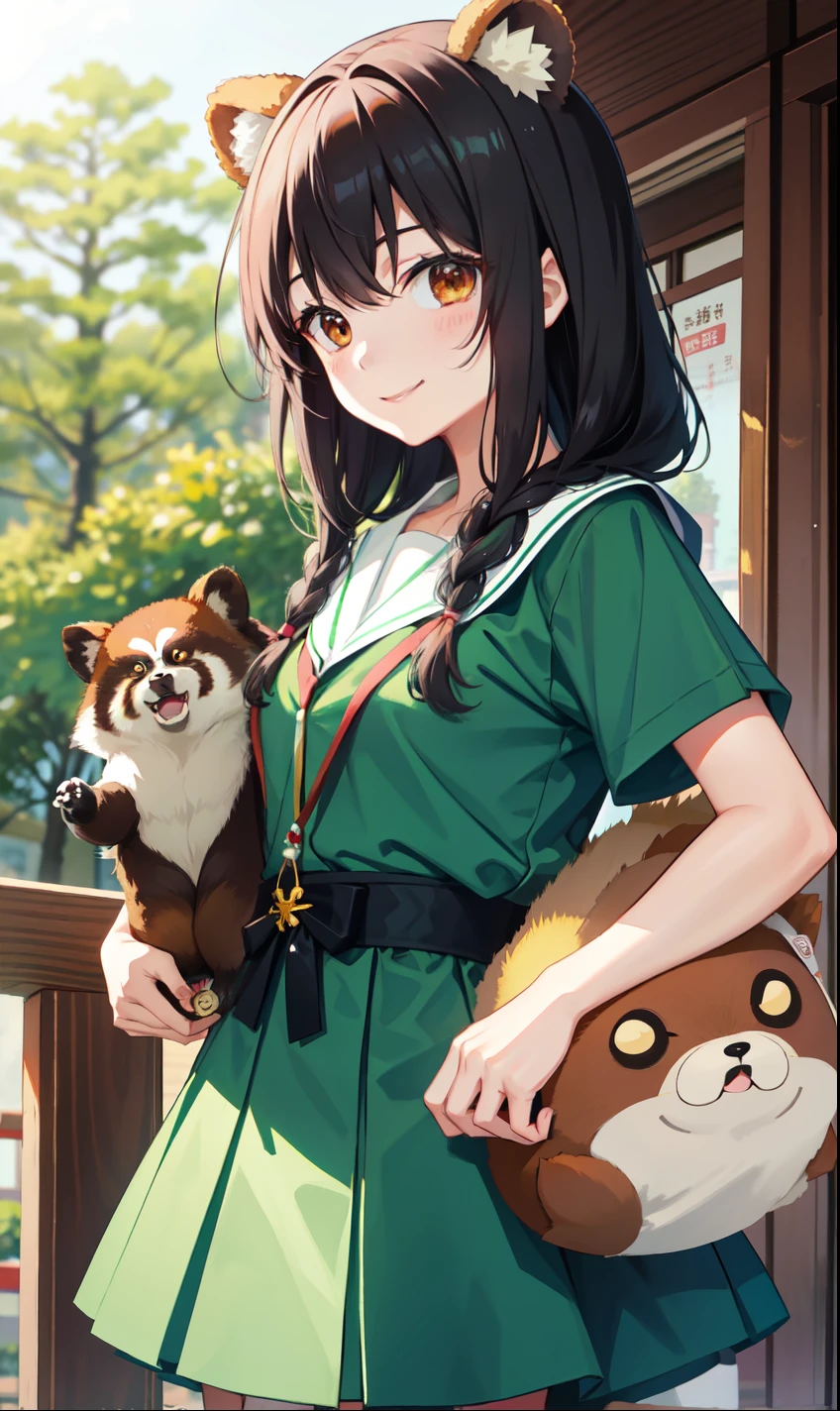 girl、smile、high 、Tanuki Costume、Tanuki's Tail、skirt、(Small breasts)、
