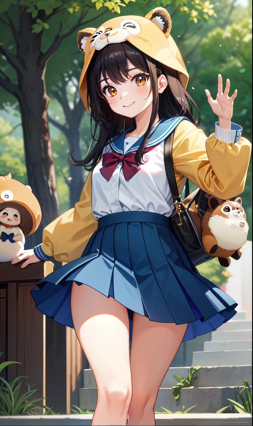 girl、smile、high school student、Tanuki Costume、Tanuki&#39;s Tail、skirt、（Small breasts）、