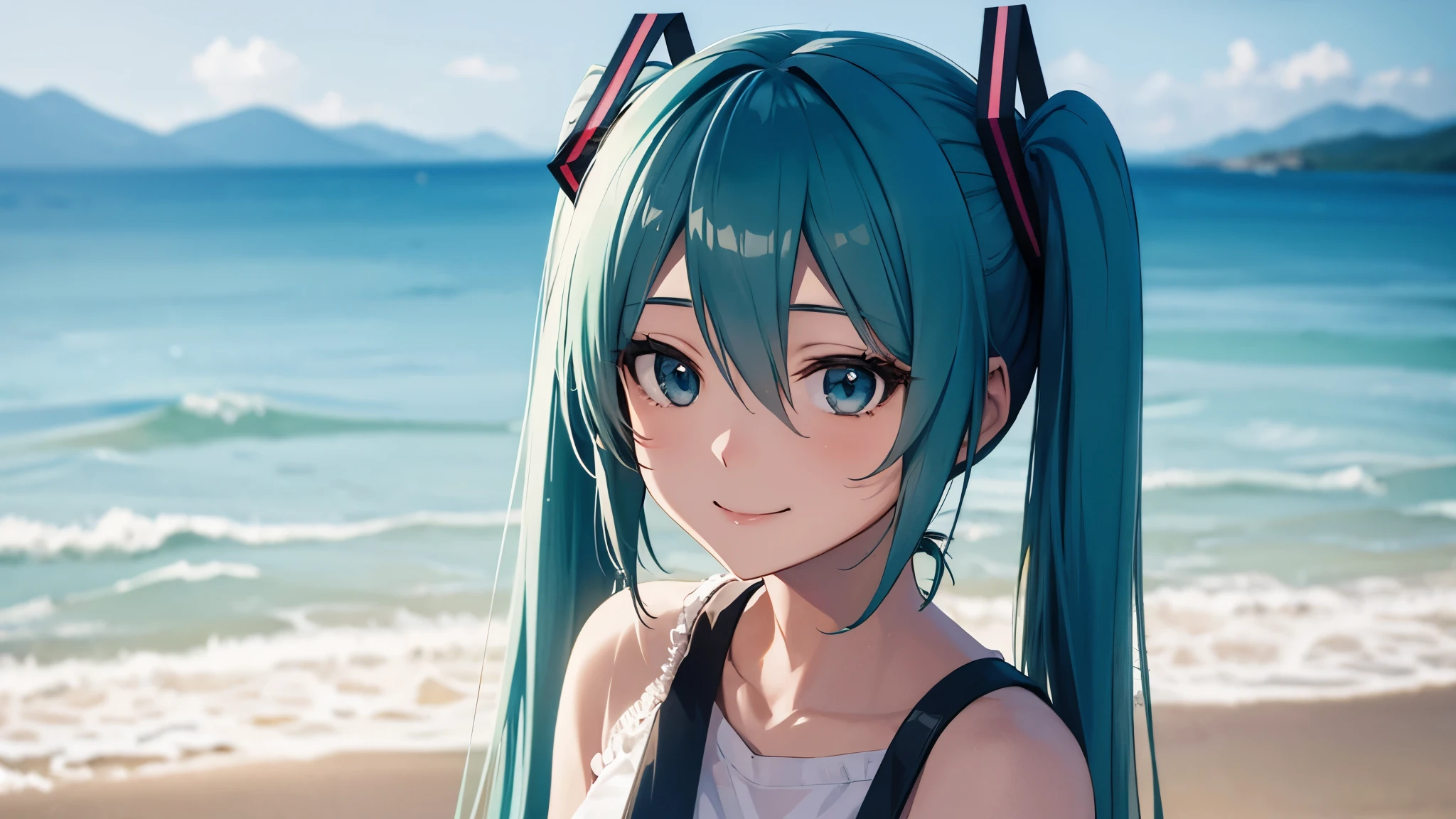 Two-dimensional characters、Hatsune Miku、Twin tails、smile、Traveling、Background of nature