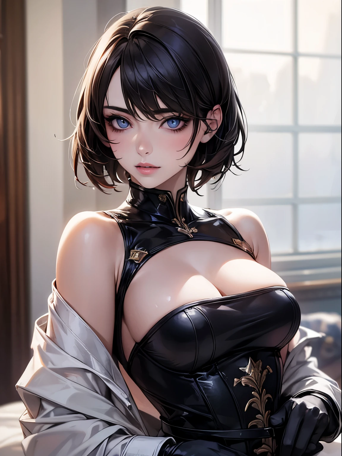 highest quality, Ultra-high resolution, (Realistic: 1.4), beautiful Eyes, Super beautiful, Short Hair, beautiful, beautiful Soldier, Eyes that beckon, Mistress's point of view, Attractive look, Sexy smile, Perfect Style, Perfect balance, Detailed skin, Mischievous Gaze