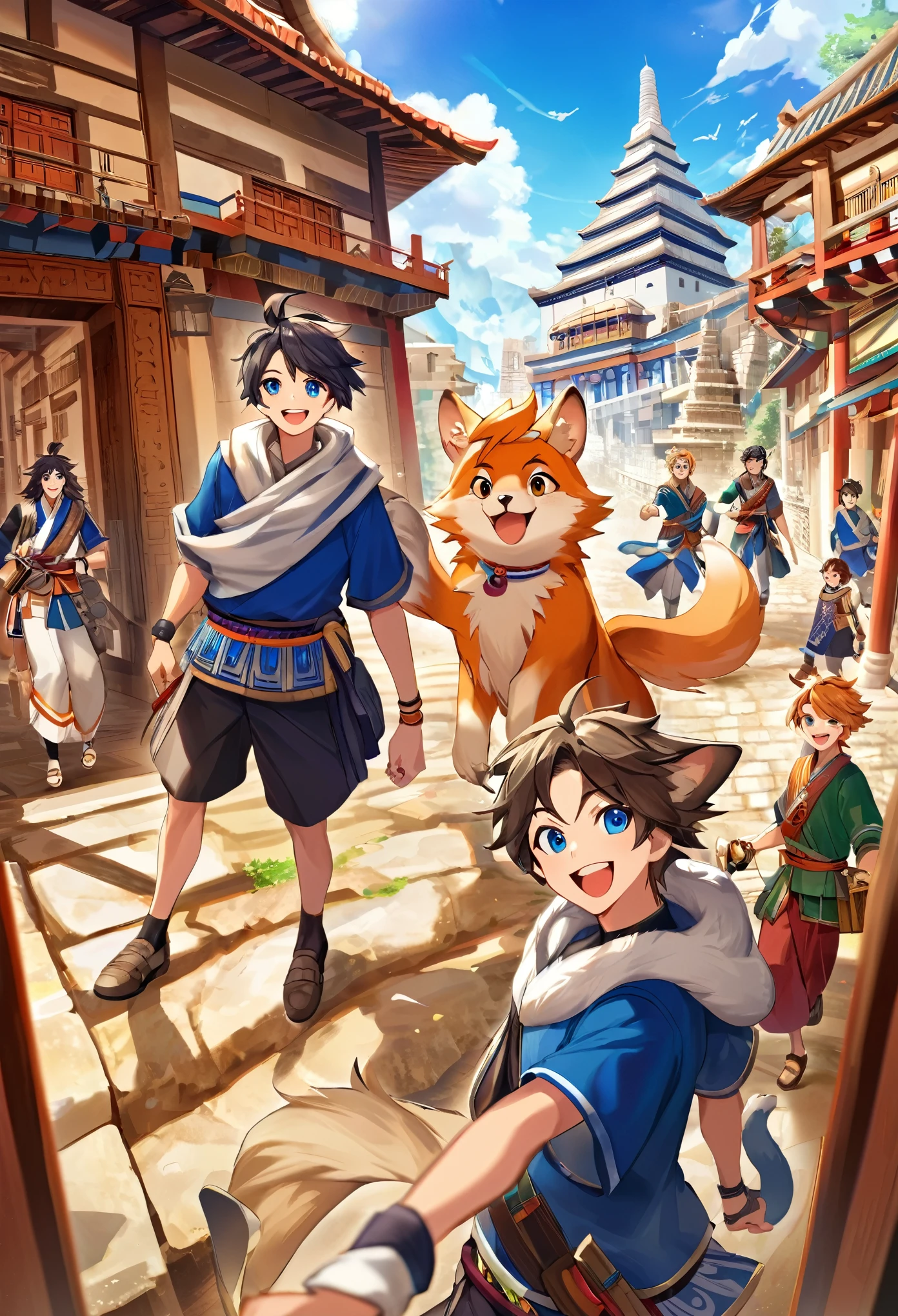 super high resolution, detailed background, World Heritage Site, 6+boys, 6+girls, Happy, joyful, absurdres(Photos of solo travelers)(kemono, furry anthro),