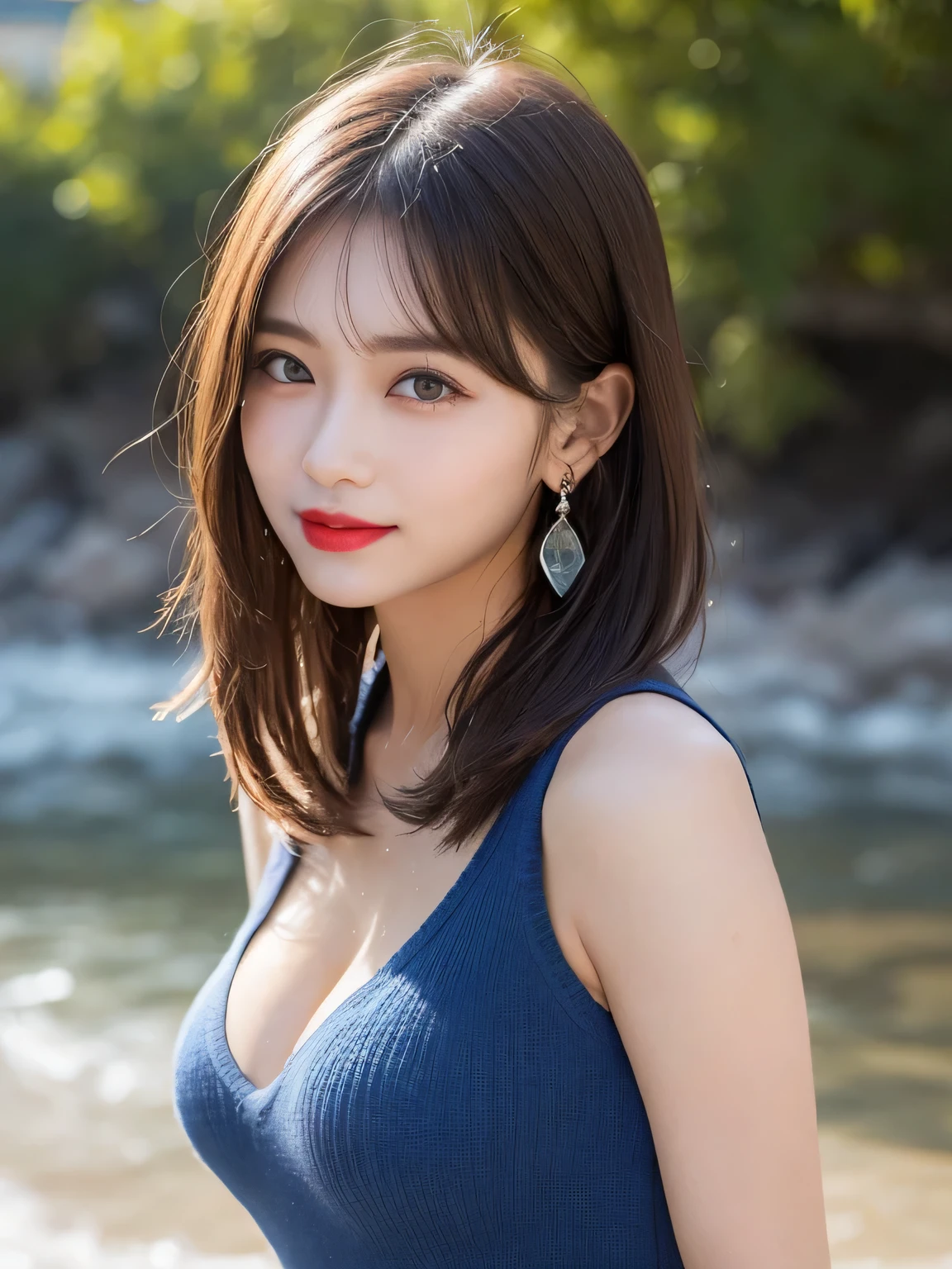Beautiful college girl in the city, 21 years old, masterpiece, light makeup, red lips, brown hair, widely tousled, shot on the beach in the daytime, professional photographer, perfect job, beautiful and elegant. Very fine details, masterpiece, real texture, realism of movie lighting, perfect work, 16k, high resolution, exquisite facial features, blue eyes, crisp cute eyes, cute woman, model body, looking at camera, winking, Japanese idol, beautiful face, nice smile, chestnut neighbor, beautiful hair, charm, big breasts, erect nipples, cleavage, thick muscles, glowing skin, white skin, oily skin, oily skin, sexy knit dress, sexy Beautiful legs, sparkling big eyes, cute dimples, soft skin, wet earrings, collars, tattoos, dripping wet, transparent nipples emerging from the sea,