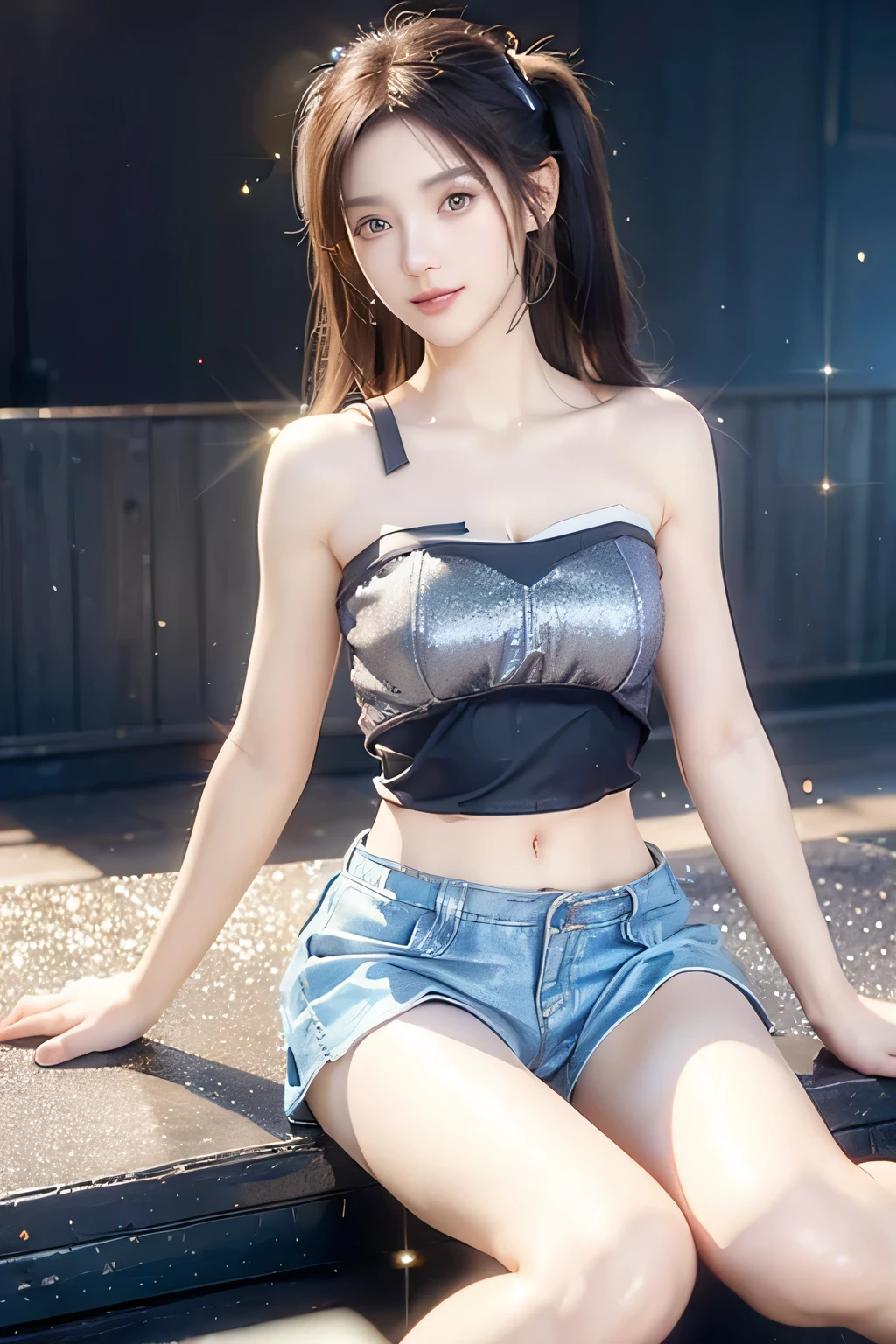 An innocent 20-year-old girl, (white Crop Top sleeveless tee:1.4), (short Pencil Skirt:1.8), (Dramatic Pose),smile, (High Ponytail),natural Park、RAW Photos, (8k, highest quality, masterpiece:1.2), (Intricate details:1.4)、(Photorealistic:1.4), Octane Rendering, Complex 3D rendering with ultra-detail, Studio Soft Light, Rim Light, Vivid details, Super Detail, Realistic skin texture, Detailed aspect, Beautiful details in the eyes, Highly detailed CG Unity 16k wallpaper, compensate, (Detailed Background:1.2), Glowing Skin, whole body, ((thin legs)), small waist, Cleavage, (looking at viewer:3.0)