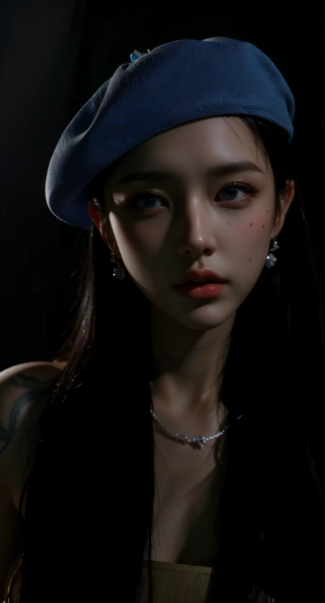 Game Art,Best image quality,Maximum resolution,8k,(A half-length photo),(portrait),(Head close-up),(Rule of Thirds),Unreal Engine 5 rendering works,20 year old girl,((Queen)),The eyes are very detailed,(Large Breasts),Elegant and noble,Light,Light线追踪,Game CG,((3D Unreal Engine)),OC rendering reflection mode,4K,Ultra-clear,Sensual,Translucent lace,Fair and plump figure,Pretty Face,Light泽凝胶涂层,身着华贵礼服的Queen,Crystal Gem Crown,Necklace jewelry,blue eyes,Black tattoo(whole body),The tattoo is very three-dimensional,Gorgeous and intricate tattoo designs,Ultra-clear portrait,Sexy body,Templars