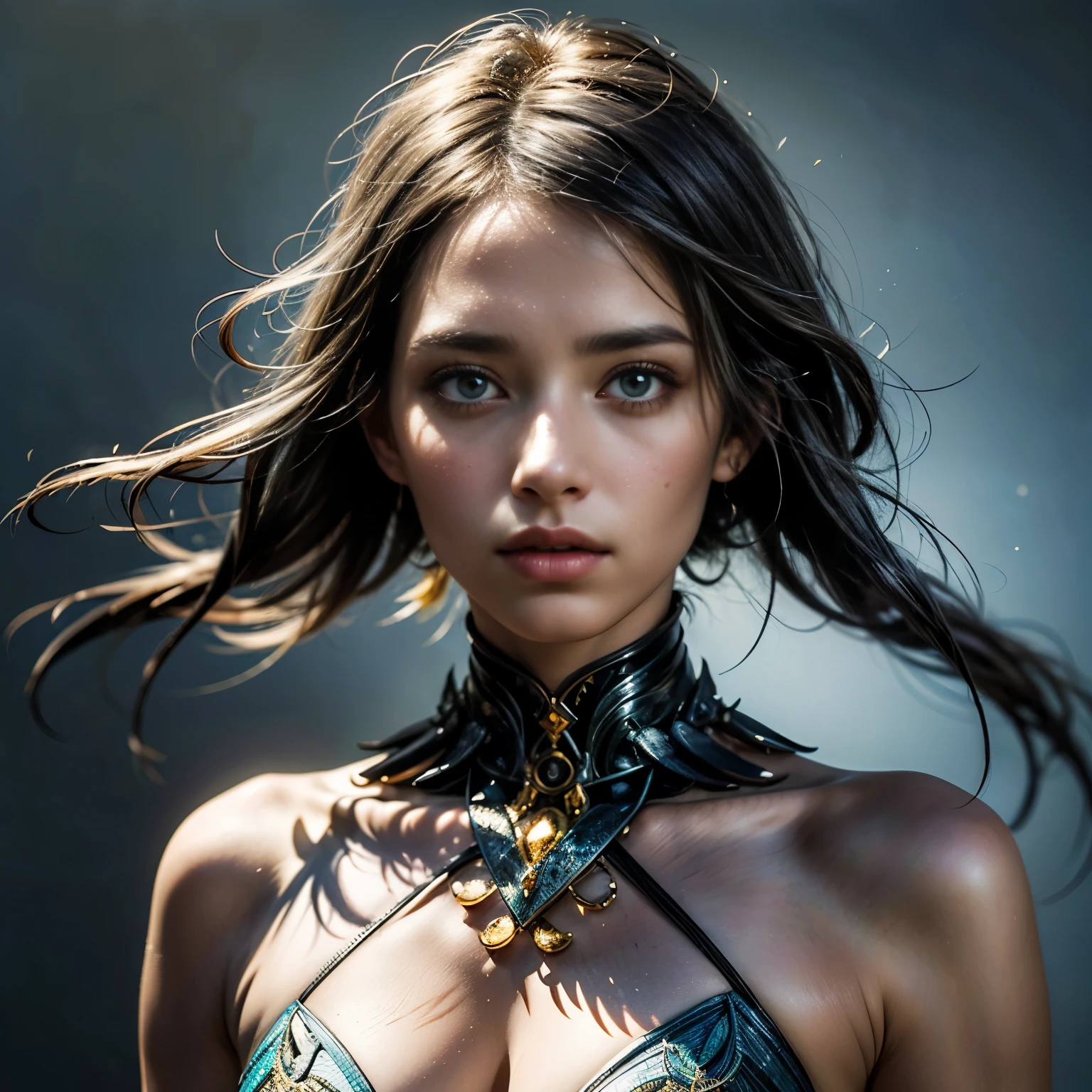 (Human-faced bird:1.7)、figure、Birdman、Hauntingly beautiful detailed feathers、Graceful Face、Shining Eyes、delicate beak、Otherworldly beauty、Mysterious atmosphere、Dreamy settingagical lighting、Fantasy Theme、Bright colors、Surreal style、(highest quality、High resolution、masterpiece:1.2) 、Super detailed、(Real:1.37)、Bright colors、Portrait、Fantasy Concept Art、Impressive composition