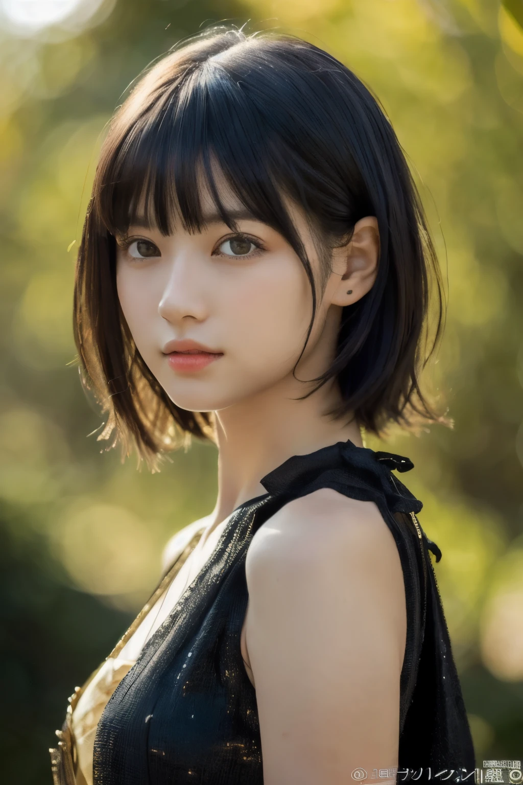 (High resolution:1.3), (16k, Photorealistic, Raw photo, Best image quality: 1.4), Japanese, (One Girl), Beautiful Face, (A vivid face), (Black-haired、short hair:1.3), Beautiful Hairstyles, Realistic eyes, Beautifully detailed eyes, (Realistic Skin), Beautiful skins, attractive, 超A high resolution, Surreal, High detail, Golden Ratio, Highly detailed cute girl,(20-year-old), half undressed