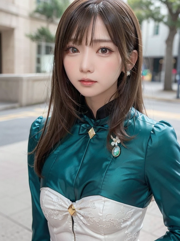 (Dynamic Angle:1.3),Extreme close up,the wind is strong,映画ofハイライト,1人of女of子,Upper Body,dancing,View your viewers, violet_Evergarden, alone, jewelry, blank eye,brooch, blonde_hair,( vevry long hair:1.2),floating hairlong_sleeve, ribbon, green_eye, Jacket, dress, gem, hair_ribbon,null, depth_of_Field, a close view of flying petal,