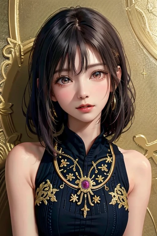 (masterpiece、highest quality、highest quality、Official Art、Beautiful, beautiful:1.2)、(1 girl)、Extreme Detail、colorful、Most detailed、Official Art、unity 8k wallpaper、Very detailed、Beautiful, beautiful、Beautiful feces、highest quality、(zenTangle、Mandala、Tangle、EnTanglement)、Holy Light、Gold foil、Gold leaf art、Glitter Painting、Perfect NwsjMajmagic、Short Bob