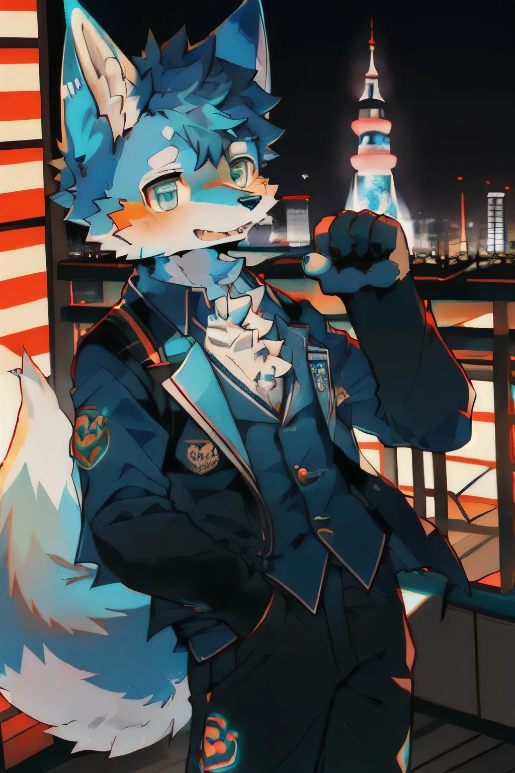 Blue fur, Canine, Fox motif boy, Uniform, Tokyo Tower