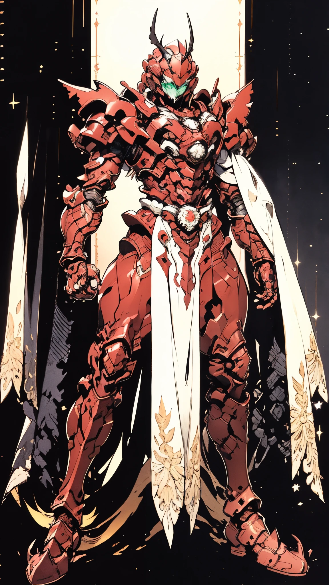 A man wearing a full-face helmet, a fantasy-style biotech armored combat suit, green eyes, (a composite layered chest armor), fully enclosed shoulder guards, matching arm and leg guards, the belt is adorned with Rose-shaped gemstone, (the color scheme is primarily white with red and blue accents), the design balances heavy with agility, a high-tech bio-mecha armor, (Armor Concept Inspired by Rose, stand on the top of a skyscraper in a futuristic sci-fi city), this character embodies a finely crafted fantasy-surreal style armored hero in anime style, exquisite and mature manga art style, (battle damage, element, plasma, energy, the armor glows), ((male:1.5)), metallic, real texture material, dramatic, high definition, best quality, highres, ultra-detailed, ultra-fine painting, extremely delicate, professional, perfect body proportions, golden ratio, anatomically correct, symmetrical face, extremely detailed eyes and face, high quality eyes, creativity, RAW photo, UHD, 32k, Natural light, cinematic lighting, masterpiece-anatomy-perfect, masterpiece:1.5