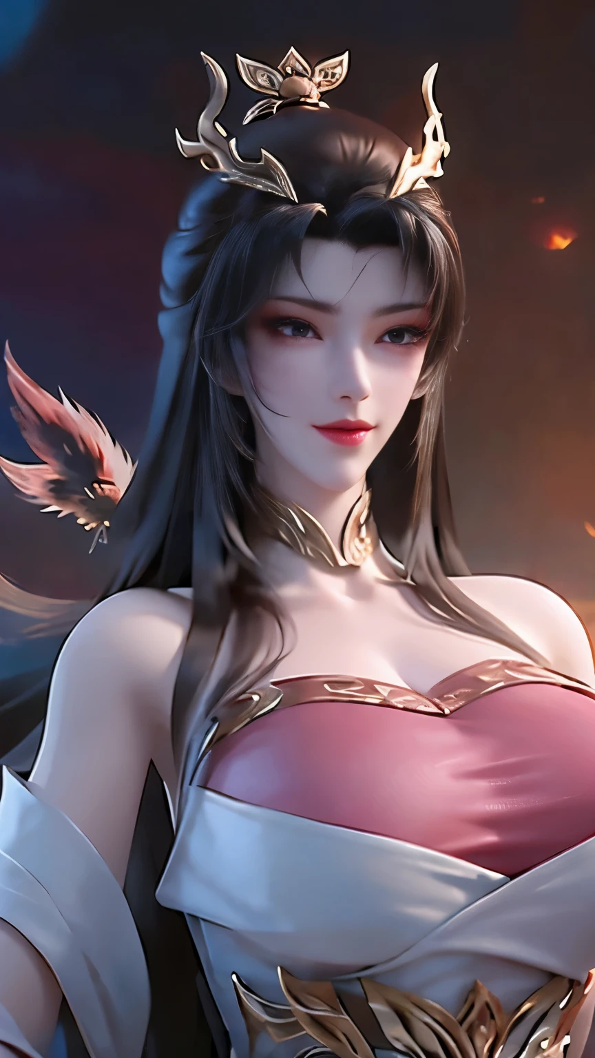 Masterpiece, best quality, {best quality}, {{masterpiece}}, {highres}, {{{field field}}, 1girl, ((( huge breasts beyond imagination))), female focus, black hair, violet eyes, sun, sunlight, lifting, surprised, envy, orange sky, expressionless, women's fashion, anime girl in red dress with red feathers flying around her, by Yang J, artgerm and ruan jia, fantasy art style, extremely detailed artgerm, artgerm on artstation pixiv, style of artgerm, concept art | artgerm, 2. 5 d cgi anime fantasy artwork, artgerm. anime illustration