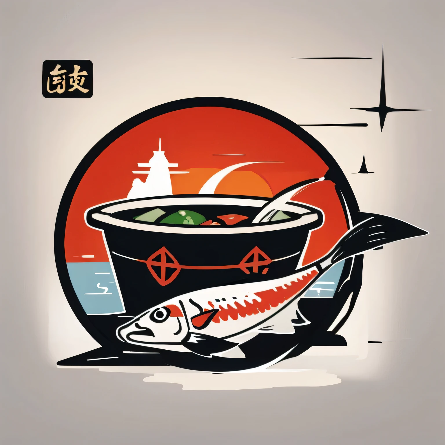 Chinese style，Cover,Fish element，Fish element is rich，The background is simple and clean，flat design, Vector illustration, Icon, Flat illustration, Digital Illustration, Digital Artwork,No text postene-brush Painting，visual impact，Single fish，Don’t make mistakes with the fish image，No two-headed fish，hot pot，chili，vegetable