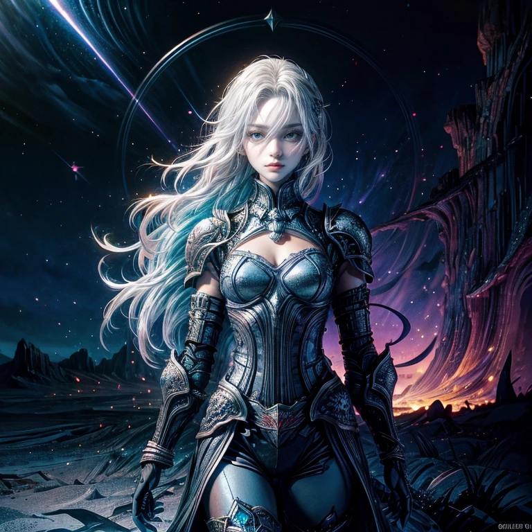 One Girl, Alone, 19 Years Old Baldur's Gate 3. Official Art, Unity 8K Wallpaper, Super Detailed, Beautiful and Aesthetic, Masterpiece, Top Quality, Adventure, Fantasy, Epic, Bold Composition, Glitter, Starry Sky, silver hair in a short cut, beautiful blue eyes, high definition,