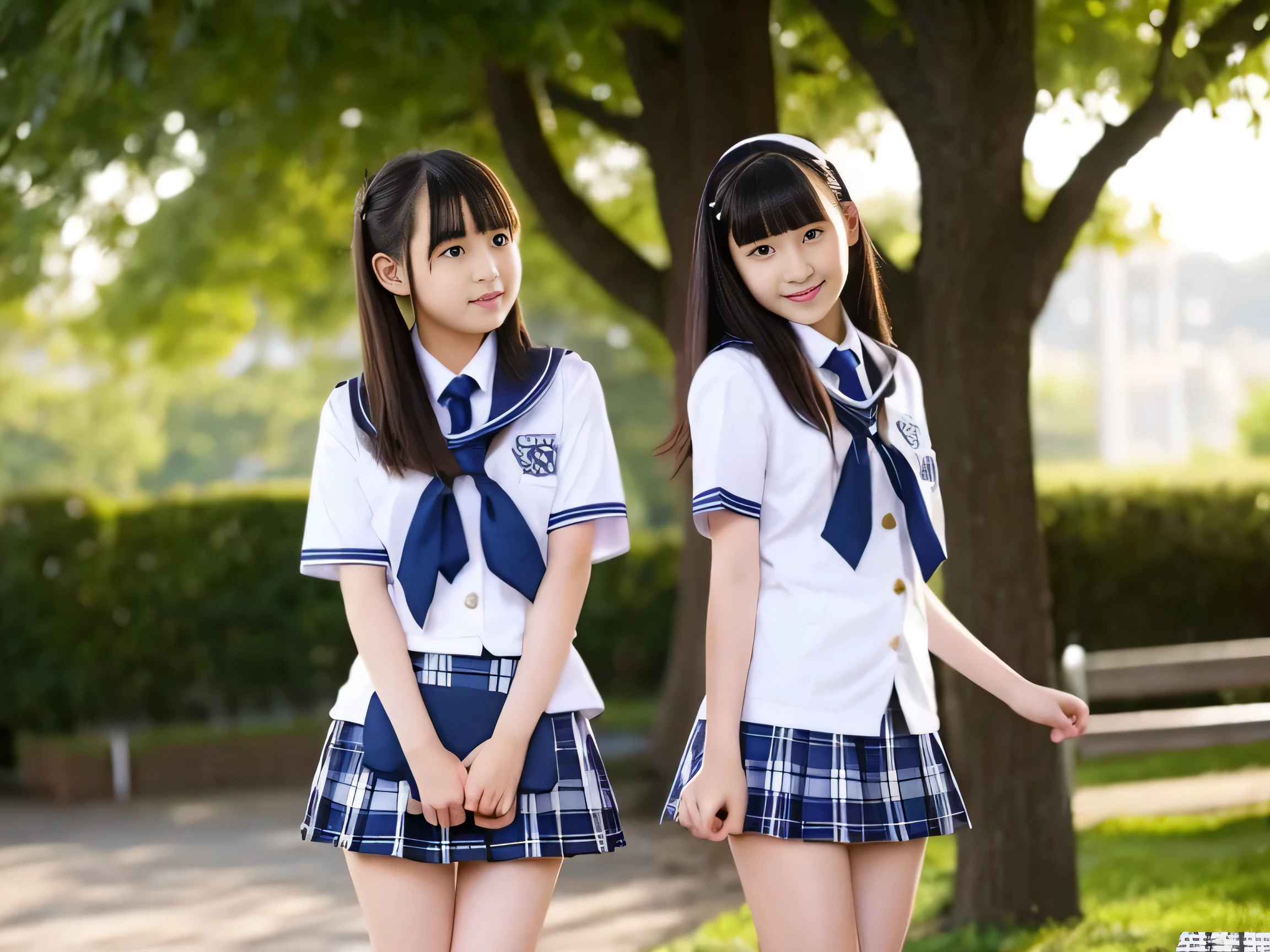 15 years old、middle School girls、uniform、School、Looks embarrassed、NSFW、short skirt、Erotic、More than one person