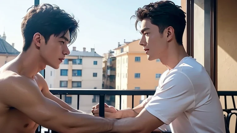 2 Male male personality, Two handsome male protagonists,couples meet on balconies and dormitories