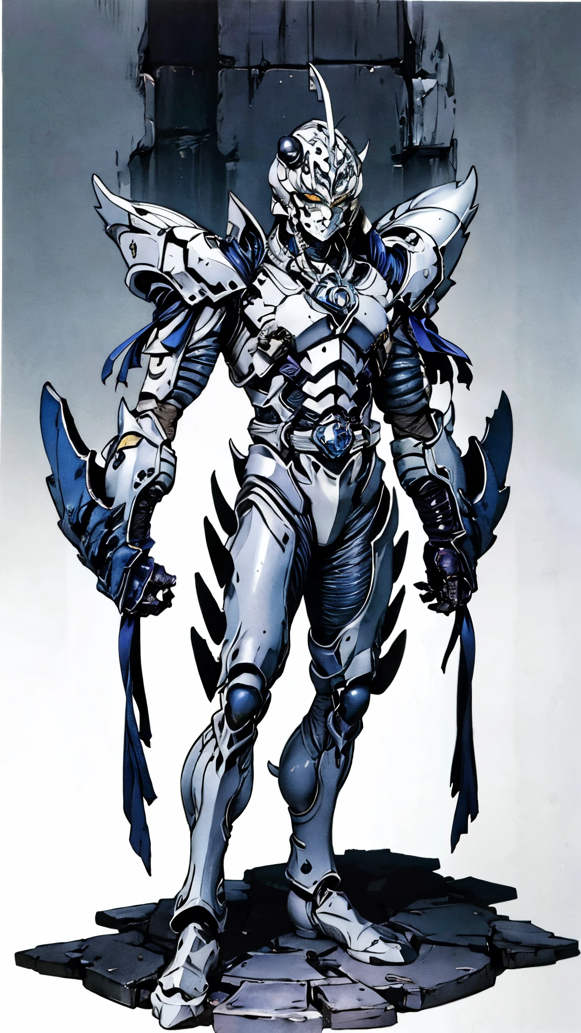 A man wearing a full-face helmet, a fantasy-style biotech armored combat suit, green eyes, (a composite layered chest armor), fully enclosed shoulder guards, matching arm and leg guards, the belt is adorned with Rose-shaped gemstone, (the color scheme is primarily white with red and blue accents), the design balances heavy with agility, a high-tech bio-mecha armor, (Armor Concept Inspired by Rose, stand on the top of a skyscraper in a futuristic sci-fi city), this character embodies a finely crafted fantasy-surreal style armored hero in anime style, exquisite and mature manga art style, (battle damage, element, plasma, energy, the armor glows), ((male:1.5)), metallic, real texture material, dramatic, high definition, best quality, highres, ultra-detailed, ultra-fine painting, extremely delicate, professional, perfect body proportions, golden ratio, anatomically correct, symmetrical face, extremely detailed eyes and face, high quality eyes, creativity, RAW photo, UHD, 32k, Natural light, cinematic lighting, masterpiece-anatomy-perfect, masterpiece:1.5