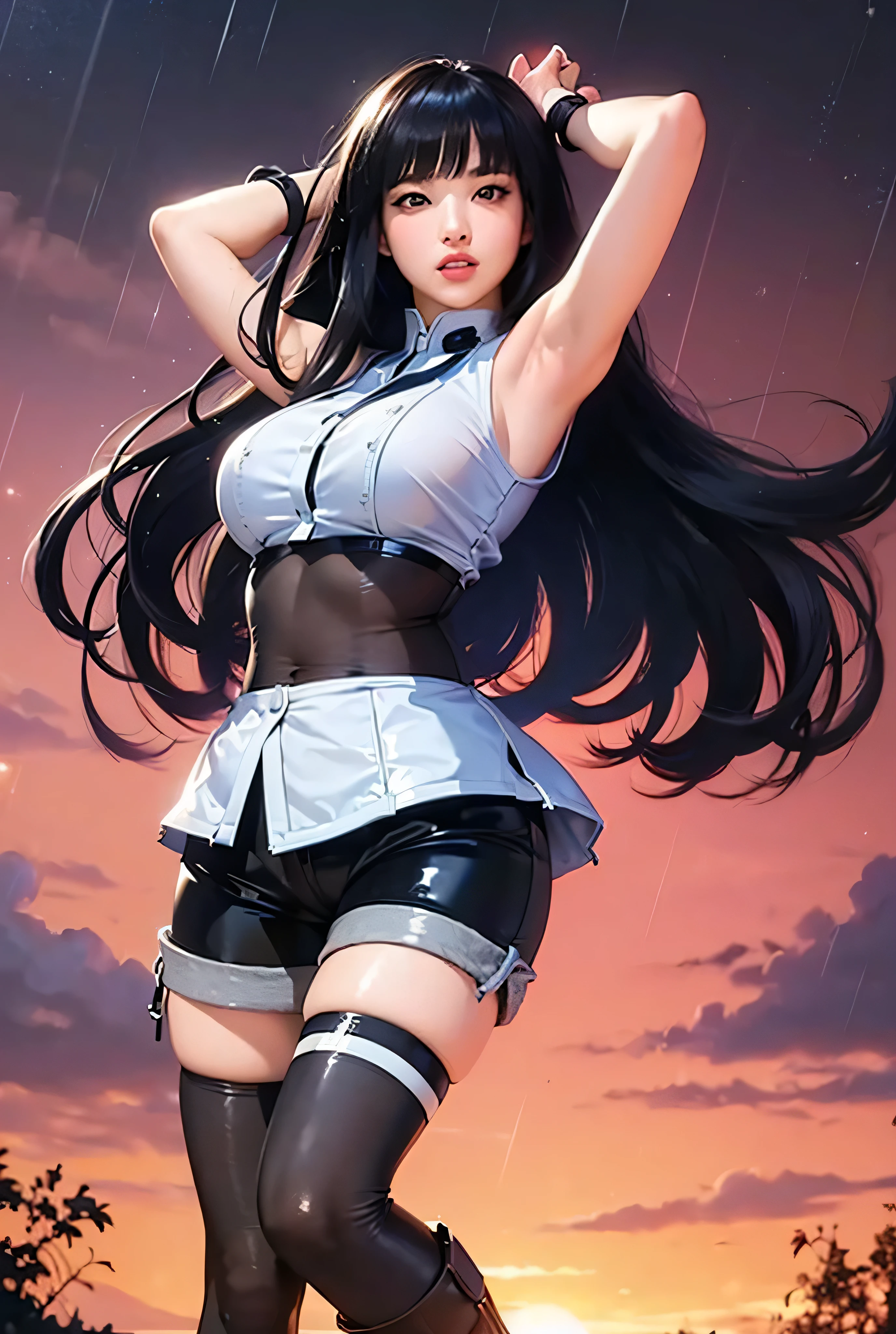 (photorealistic:1.4), (masterpiece, sidelighting, finely detailed beautiful eyes: 1.2), masterpiece*portrait, realistic, 3d face, good photo, 4k, high quality, high resolution, hyper detail, realistic, reality, smooth graphics, realistic sexy wears, 3D, best resolution, sexy, good contrast, perfect shading, realistic skin texture, finely detailed, dramatic lighting, realistic lighting, amazing shadows, sexy and hot, huge breasts, huge butts, thicc thighs, everything she wears is tight, shiny and skinny, , shiny hair, extreme shiny skin, tight skinny shiny latex short pants