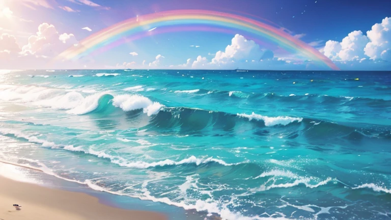 Background is ocean and rainbow、The music score beautifully traces the rainbow。