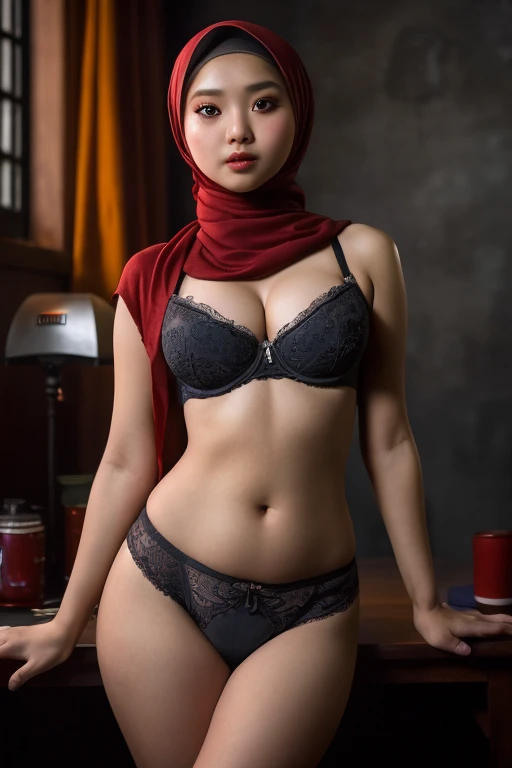 tzuyu, iu, yooa, space, Bellydancer, hijabi, sexy, cleavage, 18 year old javanese hijabi), (highly detailed face:1.4) (smile:0.7) (background inside dark, moody, private study:1.3) POV, by lee jeffries, nikon d850, film stock photograph ,4 kodak portra 400 ,camera f1.6 lens ,rich colors ,hyper realistic ,lifelike texture, dramatic lighting , cinestill 800,bra and panty only,sexy thigh, bent over,full body,big ass.