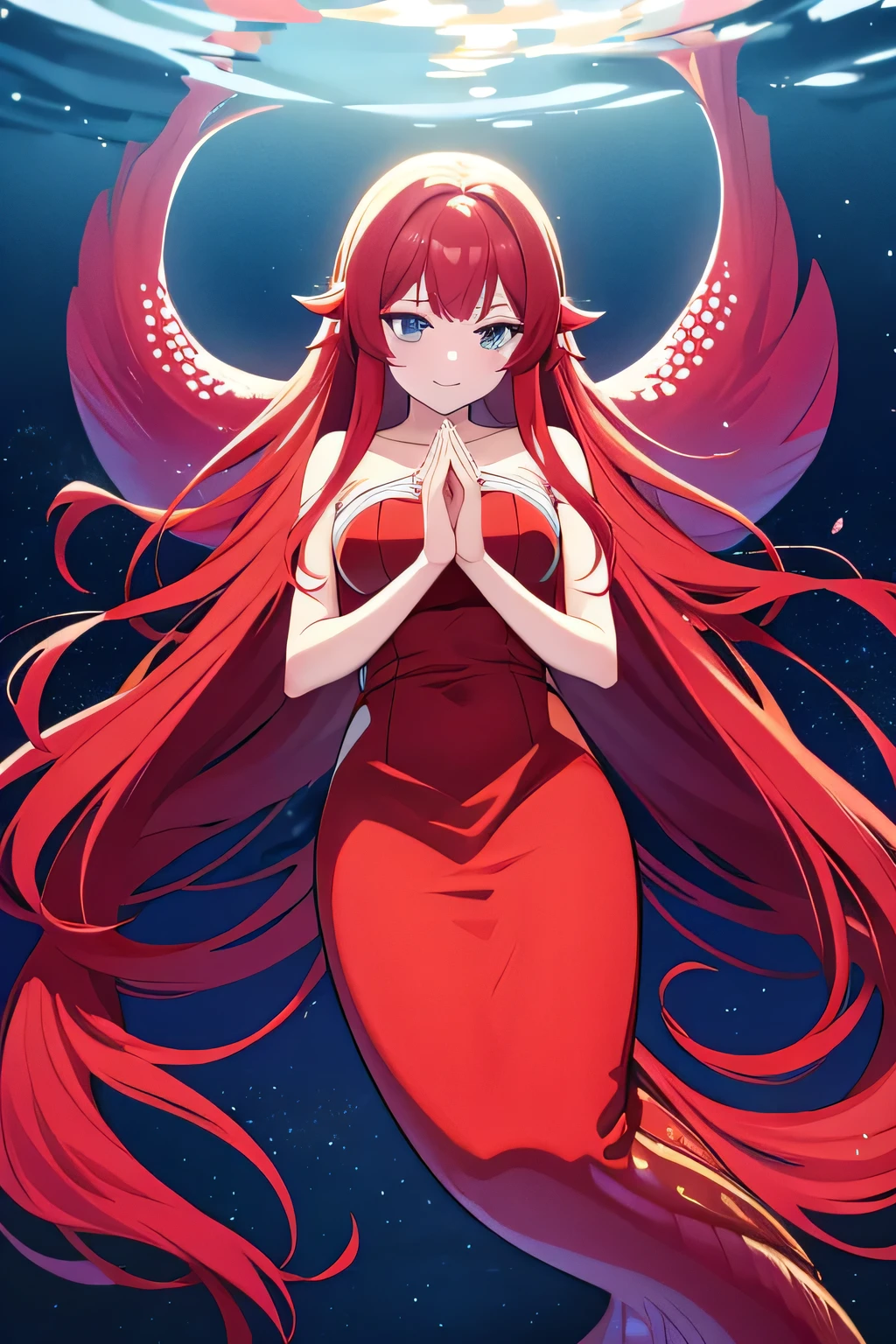Red long hair,Mermaid image,Hands together,Adore Starry Eyes