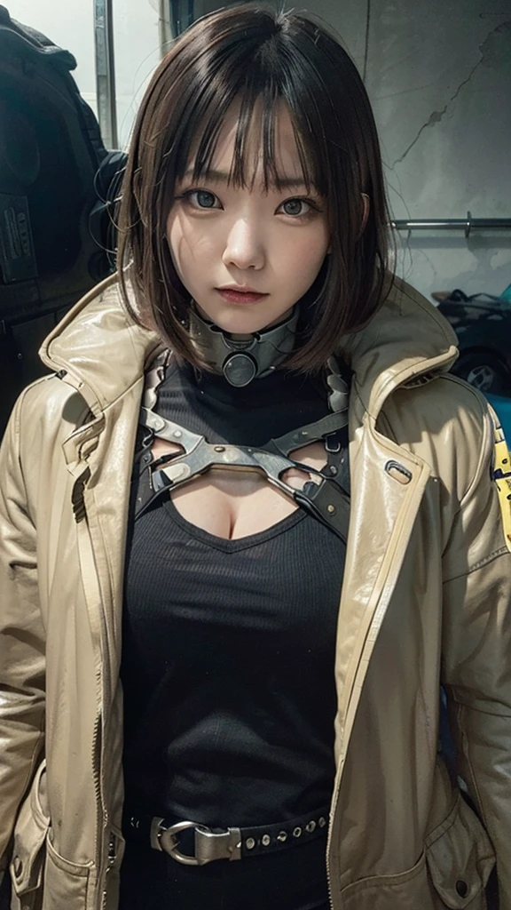 Portrait 1 Young Woman ,SF, Complex background punk, Mad Max , Futuristic, Post-apocalyptic, dark, 薄dark光, ((masterpiece, highest quality, )),