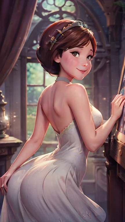 Subject: "Thick Mom - Disney Style"
Creative descriptions: Confident, nurturing, glamorous, curvaceous, elegant, Disney princess-inspired, hourglass figure, warm smile, expressive eyes.
Environment: Enchanting castle, lush gardens, fairy tale setting, magical atmosphere, dreamy lighting.
Mood/Feelings: Romantic, whimsical, enchanting, empowering, nostalgic, fairy tale-like.
Artistic medium/techniques: Digital illustration, soft colors, graceful lines, attention to detail in clothing and accessories, emphasis on natural beauty.
Artists/Art movements: Inspired by the classic Disney animation style, with influences from artists like Glen Keane and Mary Blair.