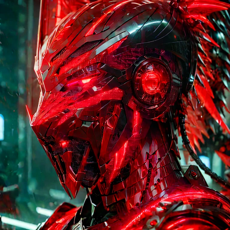 (masterpiece, best quality:1.2), a subject, A warrior in armour techno fantasy style, holy sword,(technological aggressive design), cyberpunk, 4K, UHD, (Photorealistic:1.4),Ultra high resolution, masterpiece, ultra realistic, ultra nitide, insane details, ((red color, dragon themed))