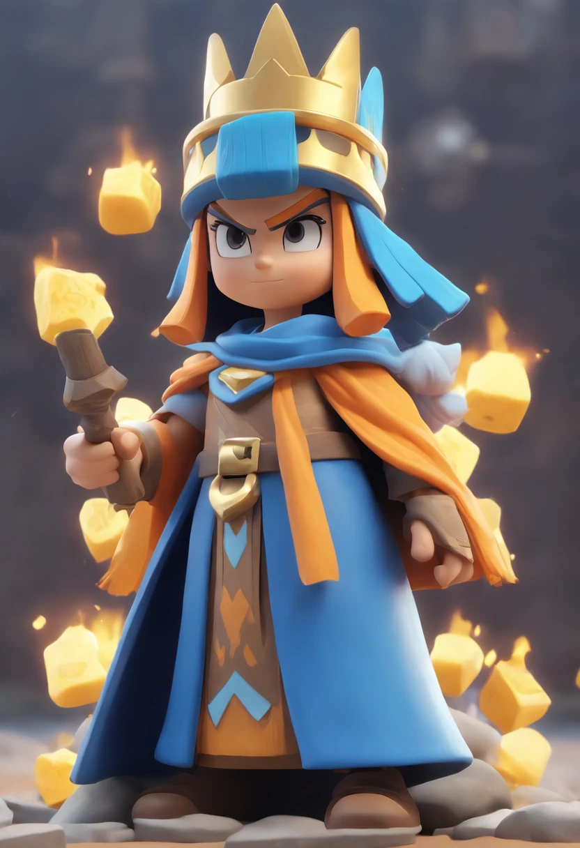 Clash Royale Art, Clay Art, Mage with blue cape and cap, Tpose, 3 views, three views including front view, side view and back view, Clash Royale Style, Clay Style, Cute Style, HD with Simple character design on gray floor created in Blender. The model is not styled by a specific artist --ar 17:12 --s 750 --niji 6