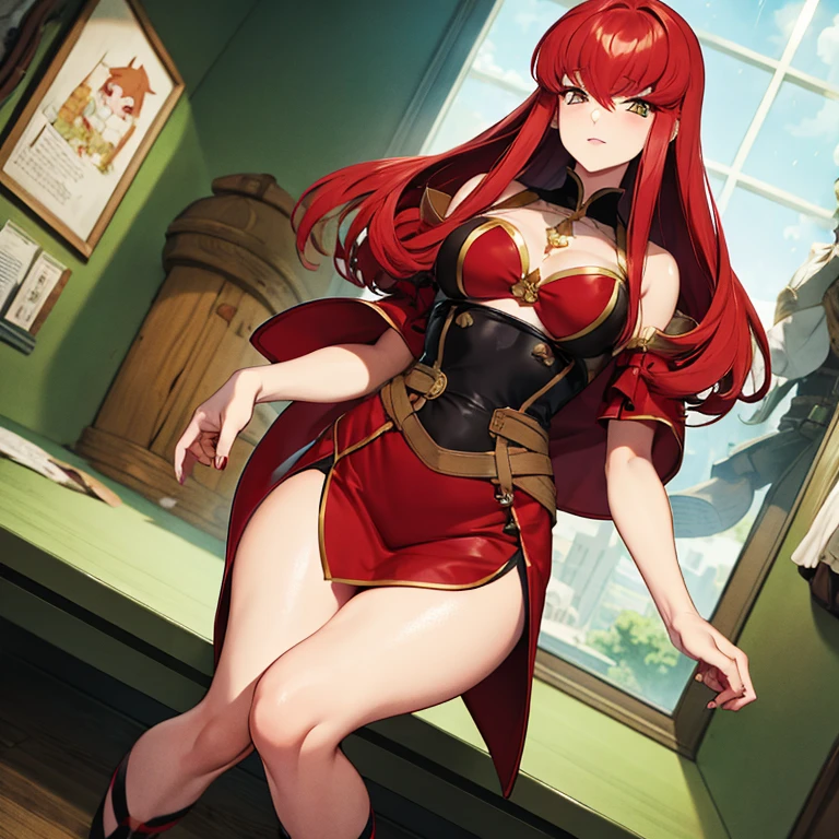 A red haired woman, tall and masculine, fox girl