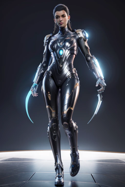 Full length shot, Superhero pose, Biomechanics suit, inflateble shapes, Wearing epic bionic implants, masterpiece, complex, biopunk futuristic wardrobe, Very detailed, Art Station, Concept Art, Cyberpunk, Octane Rendering