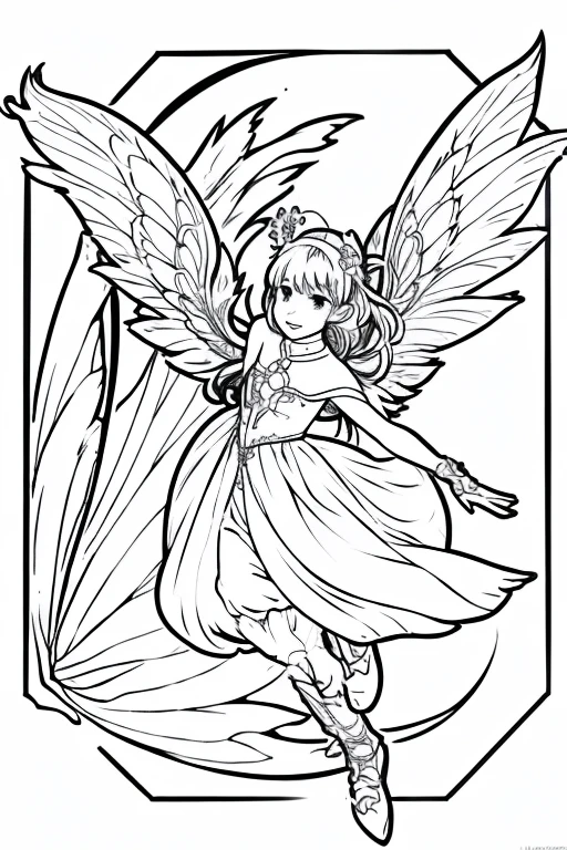 The Ice Fairy (outline illustration for coloring), anime style, black and white illustration