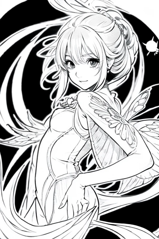 The Ice Fairy (outline illustration for coloring), anime style, black and white illustration