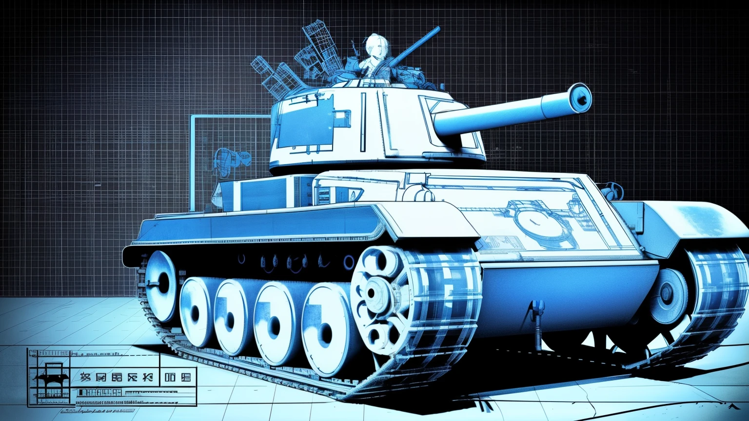 Tank Blueprint、Black and white images、tank、Blueprint、