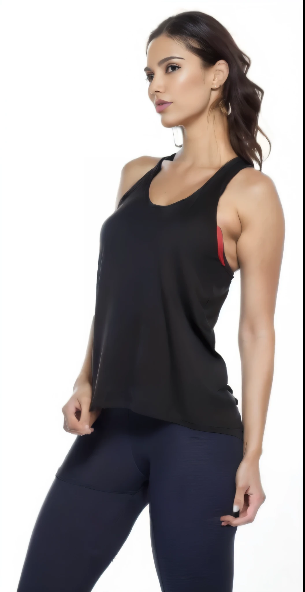 a woman in a preto tank top and leggings poses for a picture, she is wearing a preto tank top, preto tank top, preto tanktop, preto, tight preto tanktop, vestindo regata, Regata justa, wearing a preto cropped tank top, onyx, maxar, foto do produto, wearing a cropped preto tank top, vestindo uma camiseta muscular