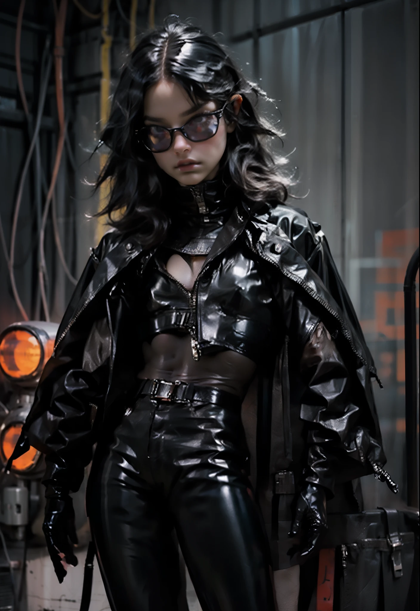 there is a woman in a black latex outfit holding a knife, latex suit and raincoat, wearing black latex outfit, black latex, latex shiny, wearing latex, glossy and drippy, black latex suit, wrapped in black tentacles, latex domme, wearing atsuko kudo latex outfit, cyberpunk glossy latex suit, wrapped in black, wearing a black catsuit