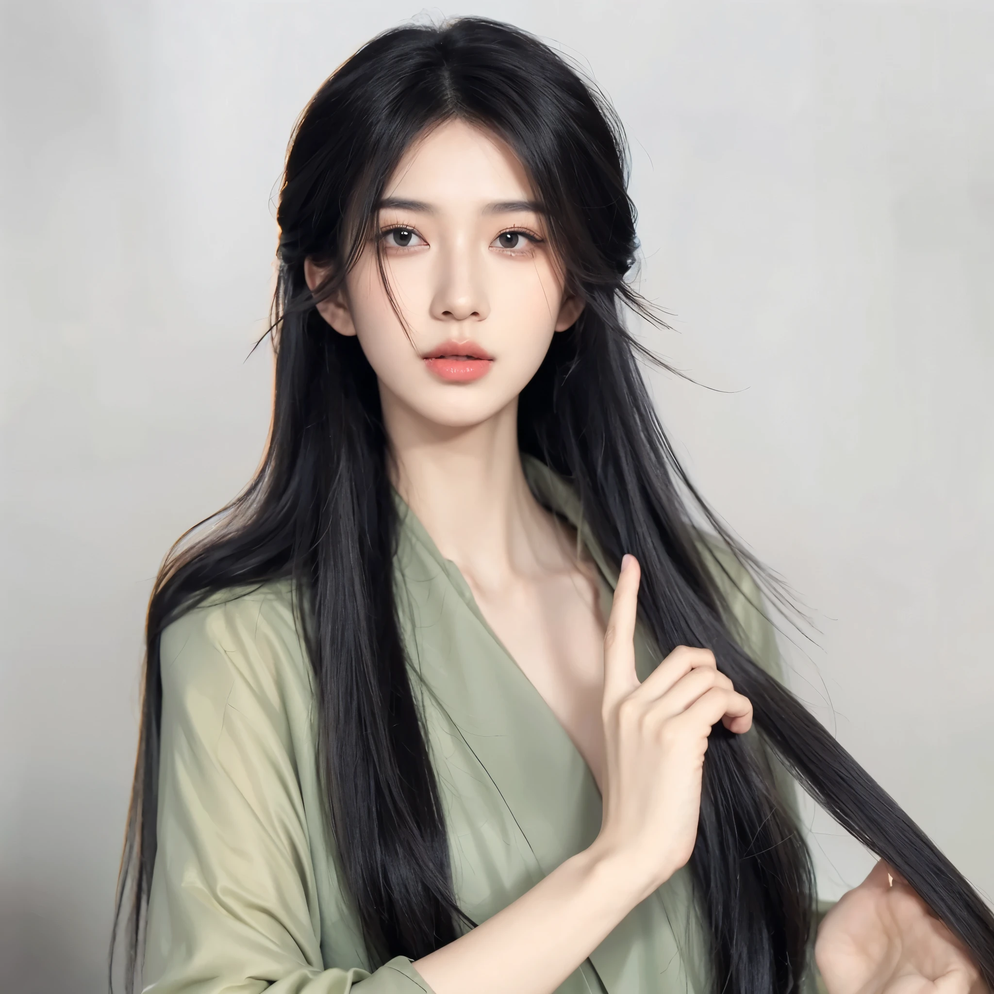 Black long straight hair,Middle-parted bangs,Ancient style long straight hair,Natural and beautiful hair