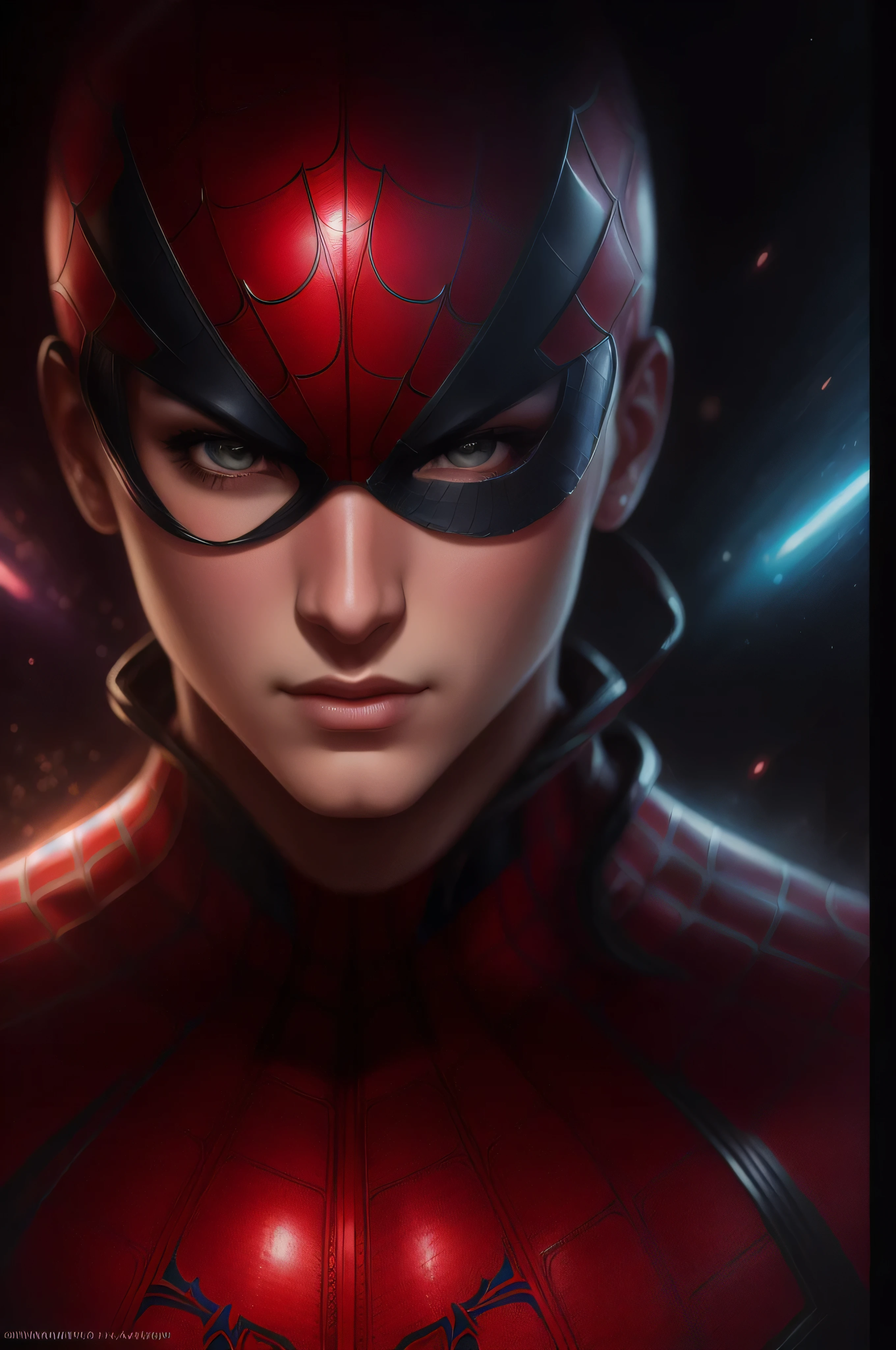(Award Winning Digital Artwork:1.3) of (Sketch:1.3),(Energetic:1.3) Spidey, EmmaRob,CGSociety,ArtStation,(Saturated:1.3),(close portrait:1.3),(Feminine:1.4),(beautiful:1.4),(attractive:1.3),handsome,calendar pose,perfectly detailed eyes,studio lighting,thematic background