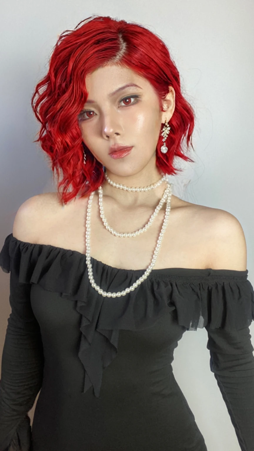Red fluffy big wavy short hair