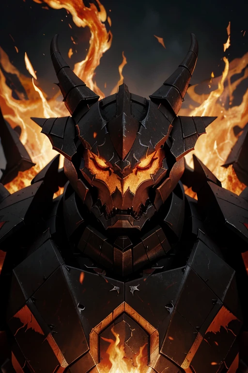 a close up of a demonic creature with fire coming out of it, giratina, morgoth, flame conjuring armored, well armored mech dragon, gurren lagan, pterodactyl mecha, painted portrait of mordekaiser, deathwing, lord of cinder, mega legendary, ruler of inferno, black mecha, eldrazi