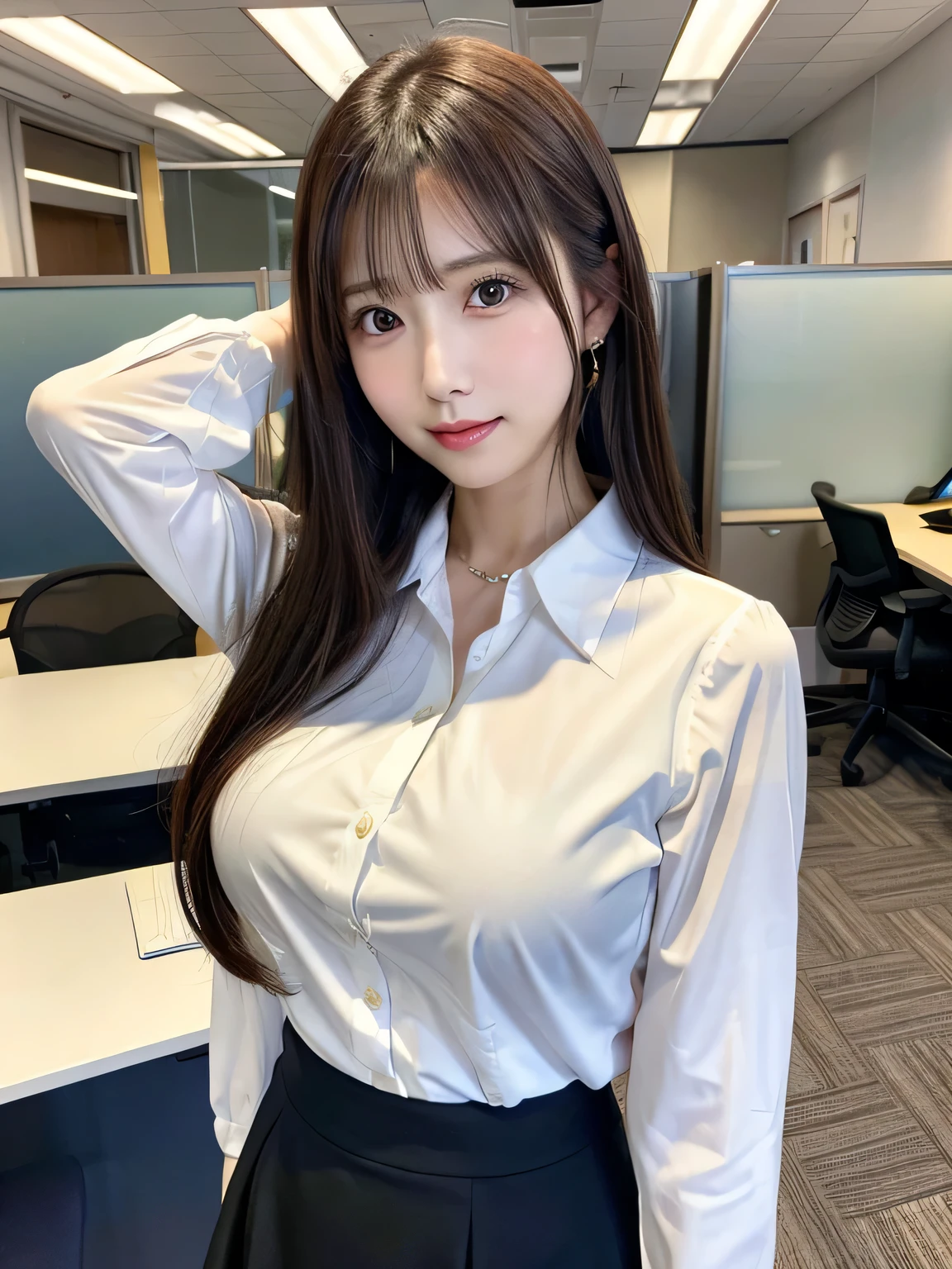 Big Breasts,Office worker wearing a white blouse and casual skirt「Honoka Matsumoto」A 22 year old beautiful girl who looks like, standing from head to toe in the office