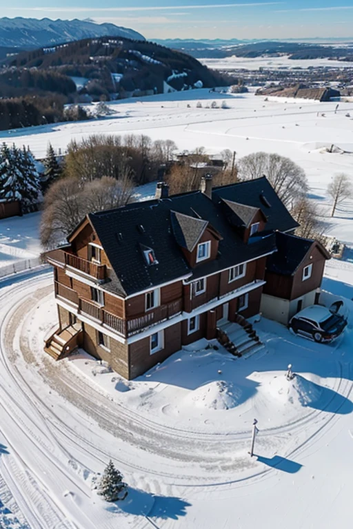 maison dans la montagne avec un drone