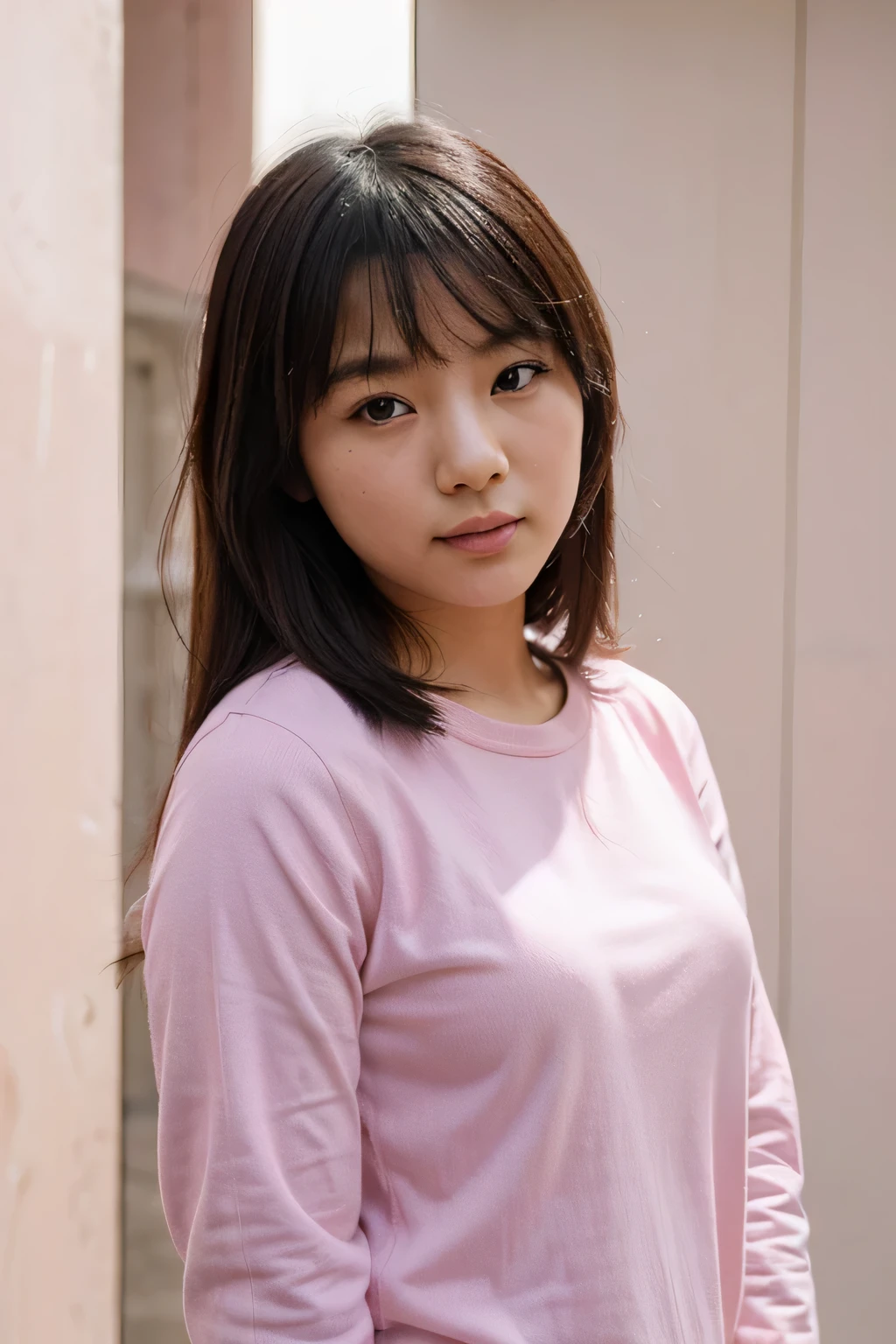 cute asian girl. pink vibe , empty background