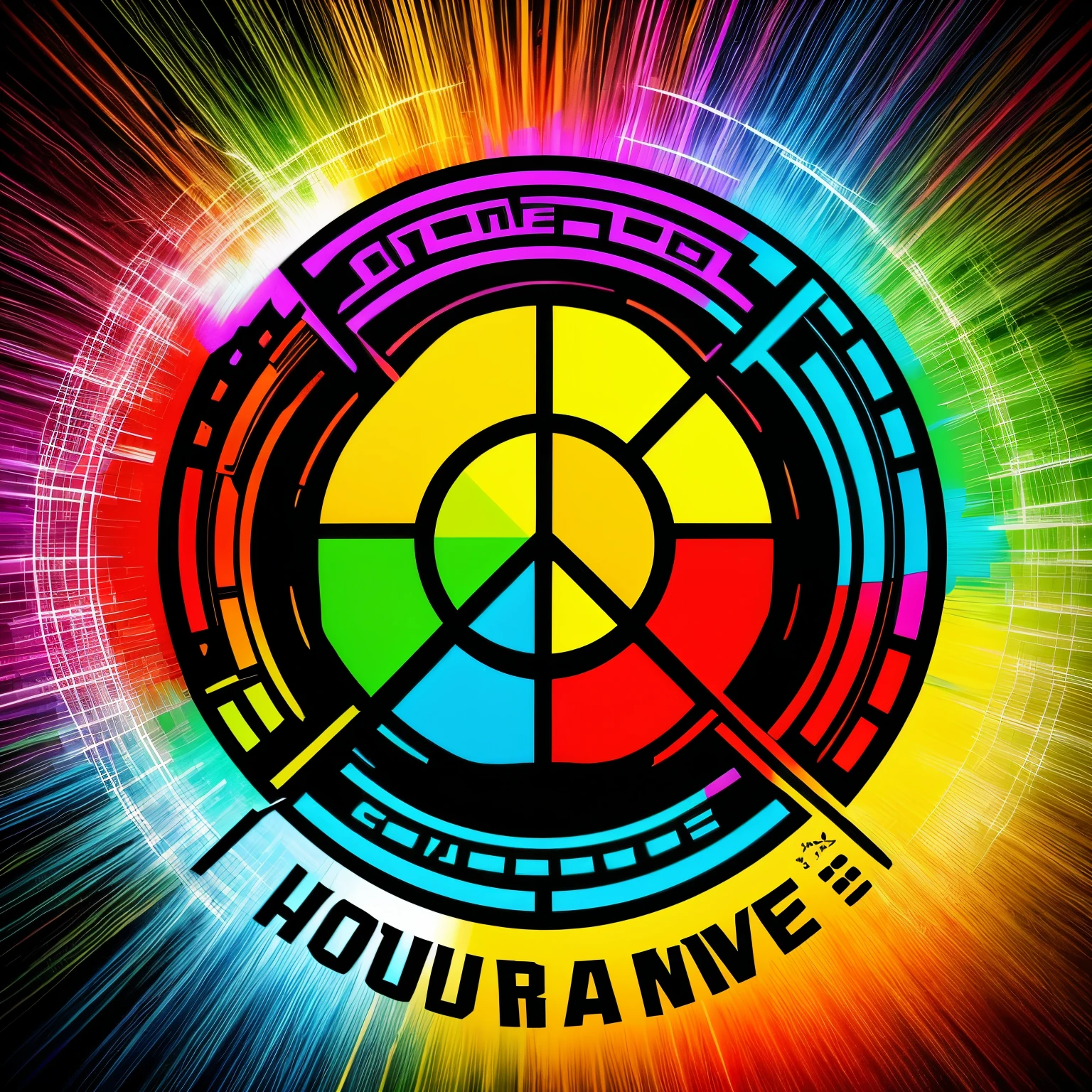 Striking logo against global violence, vibrant colors, powerful statement, graphic design, intricate details, hyper-detailed, RAW quality, captivating typography, bold and fearless, centered composition, contrasting colors, eye-catching, thought-provoking, high resolution, cinematic light, top-lit, vivid and lively, multicultural symbols, powerful message, empathetic appeal, statement of resistance, call to action, inspiring hope, world peace.