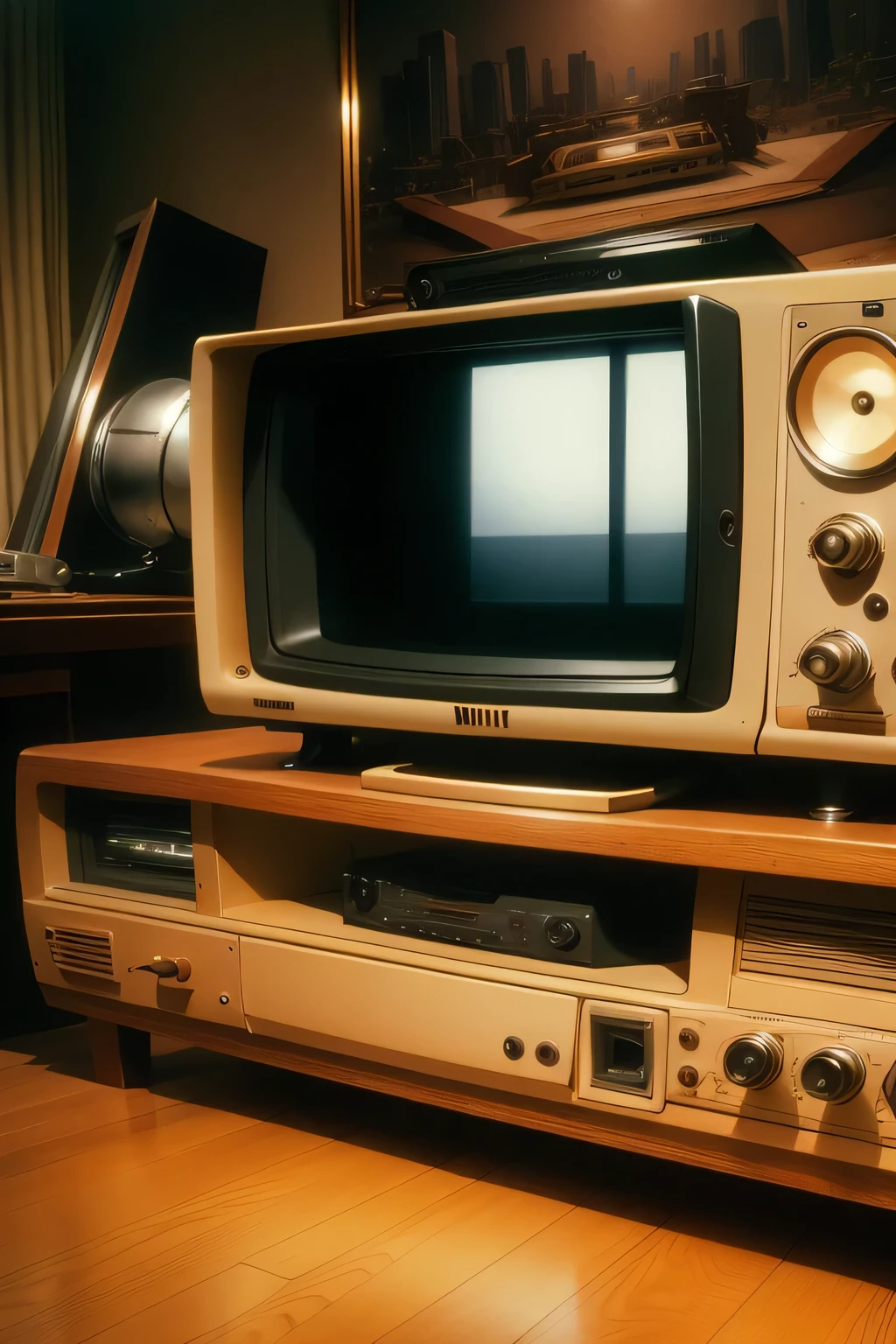 1990s ,Exquisite and beautiful TV,Analog style ((Art)) expert (still life) picture, nitty gritty, 500px,8k, masterpiece, Retro