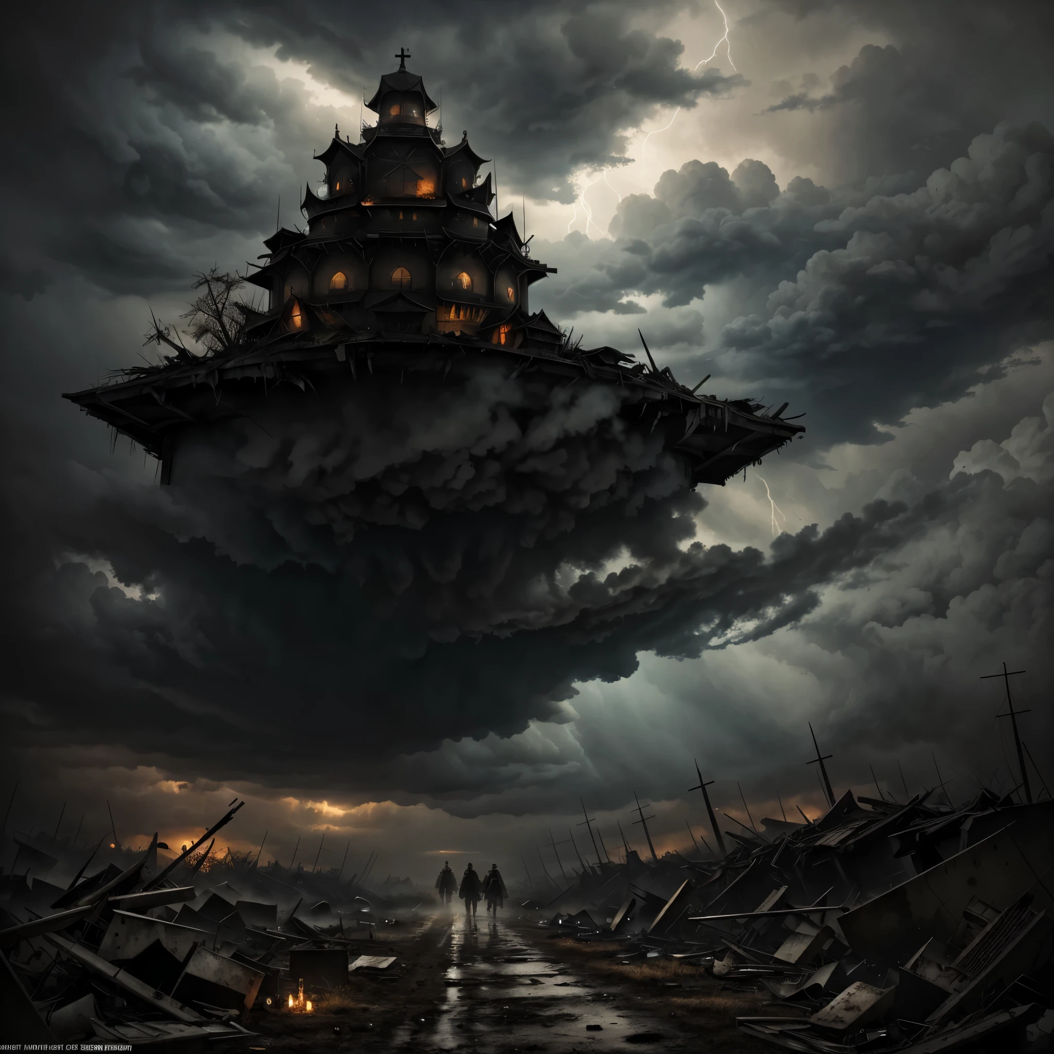 Influenced by the work of Gustave Doret、Death visualization illustration。Ominous storm clouds in the background、It depicts a desolate battlefield littered with fallen soldiers and broken weapons.。The color temperature leans towards cool grays and muted browns.、There is a growing sense of decay and decay.。The anguished expressions of the fallen warriors、It conveys the emotions of life that death brings.。The lighting is harsh、It casts a long shadow and heightens the atmosphere of despair.。The overall image is、A striking depiction of the solemnity of death。