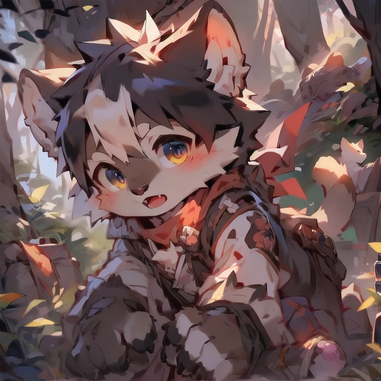 A curious male wolf cub peeks out from a cozy fox den in the forest. He has gray-wHellote fur, hairy尾巴, 让hairy大耳朵高兴起来. He wears a wHellote scarf. As he looked out from his study，When I saw the dense forest，His eyes were bright and surprised。, with a sunbeam coming through the trees. Birds flying nearby，A deer passed by in the distance. The wolf cub is excited, Want to express, Get ready to explore the outside world.
Breaking Anthropology,hairy,Wild,(digital media \(artwork\):1.2),(Hello，It's notHellong,H:1.2),Perfect anatomical structure,Anatomically correct,detailed,detailed face,detailed eyes,(Realistic hair,detailed fur:1.25),detailed background,Amazing background.
rest
(author：Puinki \(artist\):1.2),(author：Unreal Land,author：Kuroi Junmi,author：Milk Tiger 1145,author：Moki,author：Enamel 1,Through the oocyst:1.2),(author：Xia Huaiting:0.8),(by Pino Deheni:0.8),(by HiosHelloru:0.8),(From chunie:0.8).