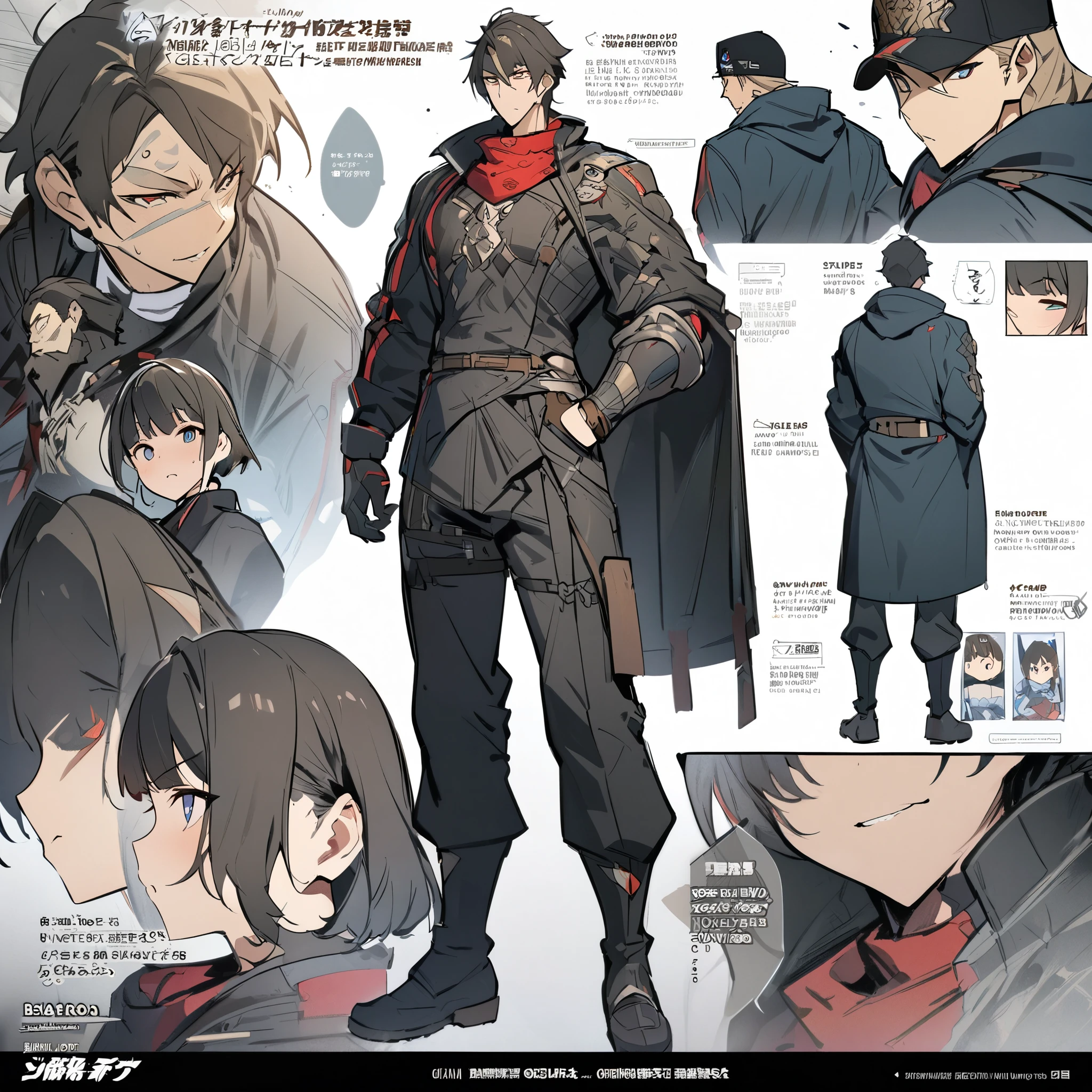 highres, top quality, best quality, paid reward available, High-quality illustrations, unparalleled masterpiece, perfect artwork, absurdres, perfect anatomy, standing kemono boy, three view drawing, front and side and back, character sheet, character design family!!, mather, father, , anime character, facial expressions, Detailed description of character, text, Collection of setting materials,