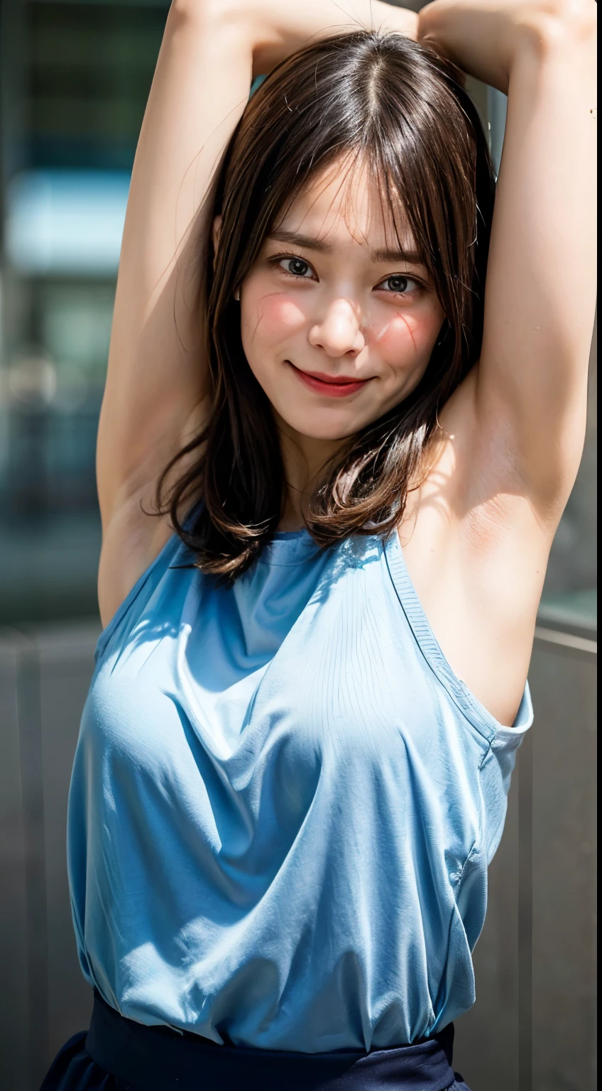 (Realistic:1.3、Ultra HD、Ultra-high resolution、8k、Japanese office lady、Realistic、At work、)、((Look Viewer:1.8))、(Extremely realistic skin texture:1.4)、(Realistic:1.3)、(((Embarrassed expression:1.0-year-old woman、Mature 、(Raise both arms to show your armpits:1.8)、(Face close-up:1.75)、((Shooting from the side:1.1))、Sweat、Visnipples、Show off yples