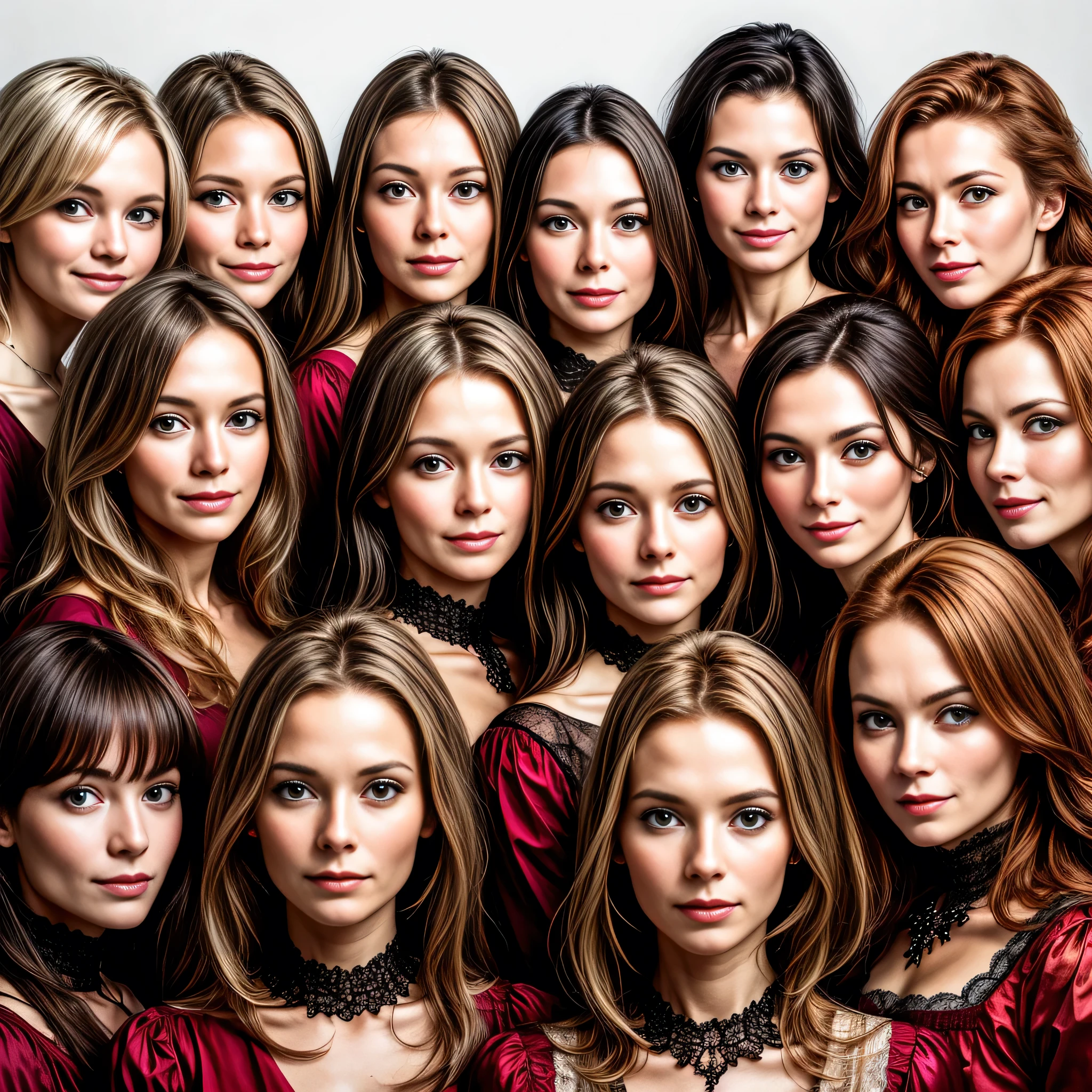 beautiful group of woman dutch focus on face, 15 womens 